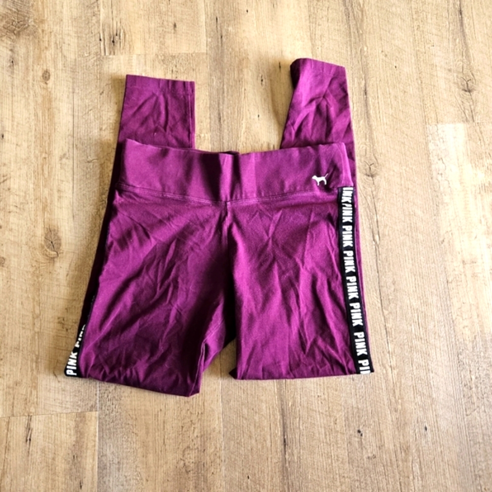 PINK Victoria's Secret YOGA Pants, Sleep Leggings Work Out Burgundy Black Medium